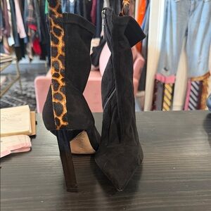 Black and Leopard Print Women's Bootie